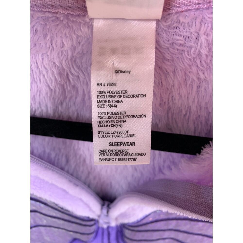 Disney Womens S Ariel Little Mermaid Purple Fleece Zip One Piece Costume Pajamas - Picture 6 of 13